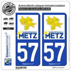 2 Autocollants plaque immatriculation Auto 57 Metz - Métropole