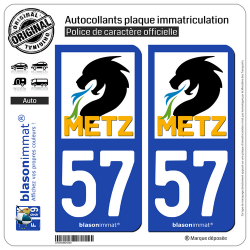 2 Autocollants plaque immatriculation Auto 57 Metz - Ville