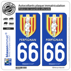 2 Autocollants plaque immatriculation Auto 66 Perpignan - Ville