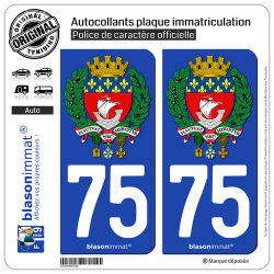 2 Autocollants plaque immatriculation Auto 75 Paris - Armoiries II
