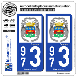 2 Autocollants plaque immatriculation Auto 973 Cayenne - Armoiries