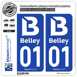 2 Autocollants plaque immatriculation Auto 01 Belley - Ville