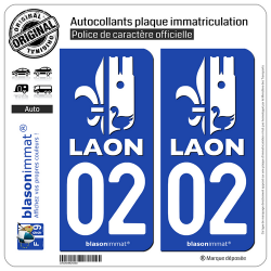 2 Autocollants plaque immatriculation Auto 02 Laon - Ville