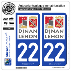 2 Autocollants plaque immatriculation auto 22 Dinan - Ville