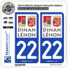 2 Autocollants plaque immatriculation auto 22 Dinan - Ville