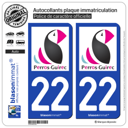 2 Autocollants plaque immatriculation Auto 22 Perros-Guirec - Ville