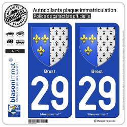 2 Autocollants plaque immatriculation Auto 29 Brest - Armoiries