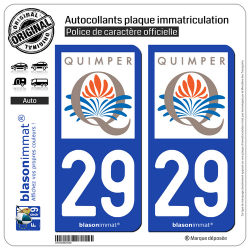 2 Autocollants plaque immatriculation Auto 29 Quimper - Ville