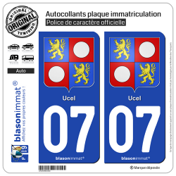 2 Autocollants plaque immatriculation Auto 07 Ucel - Armoiries