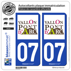 2 Autocollants plaque immatriculation Auto 07 Vallon-Pont-d'Arc - Commune