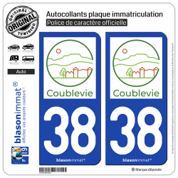 2 Autocollants plaque immatriculation Auto 38 Coublevie - Commune
