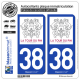 2 Autocollants plaque immatriculation Auto 38 La Tour-du-Pin - Ville