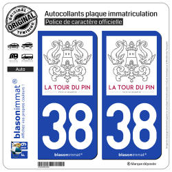 2 Autocollants plaque immatriculation Auto 38 La Tour-du-Pin - Ville