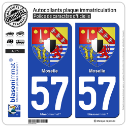 2 Autocollants plaque immatriculation Auto 57 Moselle - Armoiries