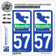 2 Autocollants plaque immatriculation Auto 57 Moselle - Département