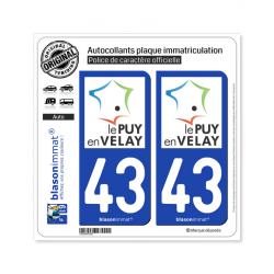 2 Autocollants plaque immatriculation Auto 43 Puy-en-Velay - Tourisme