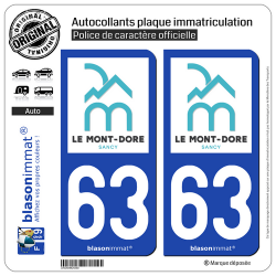 2 Autocollants plaque immatriculation Auto 63 Le Mont-Dore - Commune