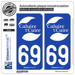 2 Autocollants plaque immatriculation Auto 69 Caluire-et-Cuire - Ville