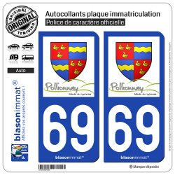 2 Autocollants plaque immatriculation Auto 69 Pollionnay - Commune
