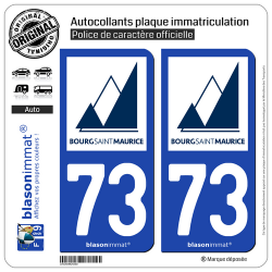 2 Autocollants plaque immatriculation Auto 73 Bourg-Saint-Maurice - Commune