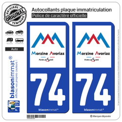 2 Autocollants plaque immatriculation Auto 74 Morzine-Avoriaz - Commune
