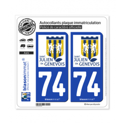 2 Autocollants plaque immatriculation Auto 74 Saint-Julien-en-Genevois - Ville