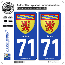 2 Autocollants plaque immatriculation Auto 71 Autun - Armoiries