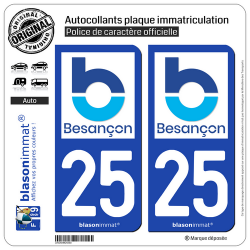 2 Autocollants plaque immatriculation Auto 25 Besançon - Métropole