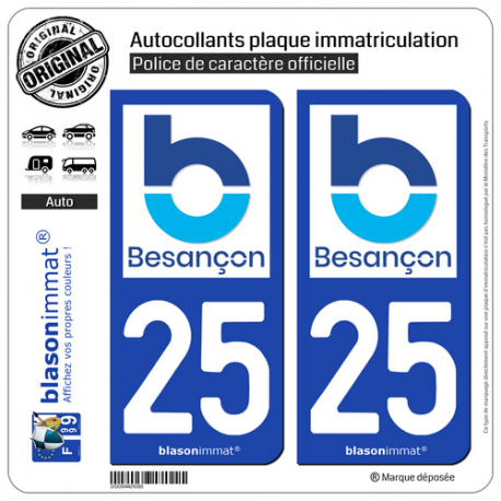 2 Autocollants plaque immatriculation Auto 25 Besançon - Agglo