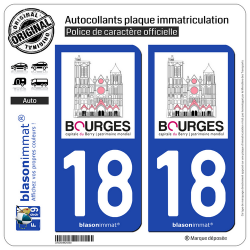 2 Autocollants plaque immatriculation Auto 18 Bourges - Tourisme