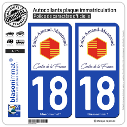 2 Autocollants plaque immatriculation Auto 18 Saint-Amand-Montrond - Ville