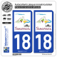 2 Autocollants plaque immatriculation Auto 18 Sancerre - Tourisme