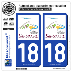 2 Autocollants plaque immatriculation Auto 18 Sancerre - Tourisme