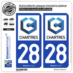 2 Autocollants plaque immatriculation Auto 28 Chartres - Agglo