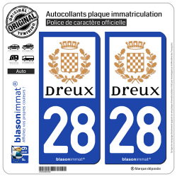 2 Autocollants plaque immatriculation Auto 28 Dreux - Ville