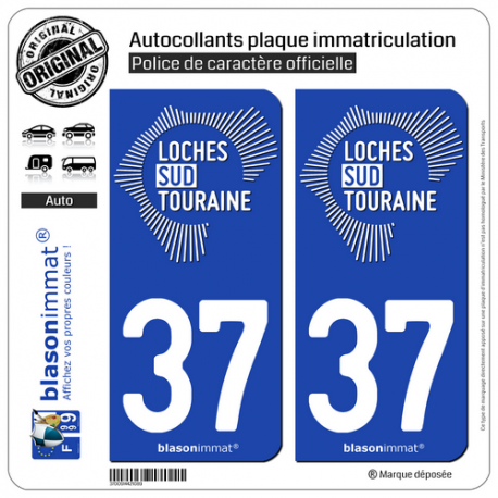 2 Autocollants plaque immatriculation Auto 37 Loches - Agglo