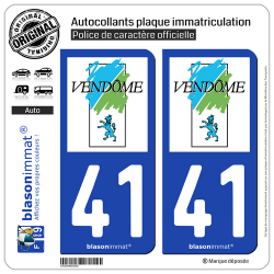 2 Autocollants plaque immatriculation Auto 41 Vendôme - Ville