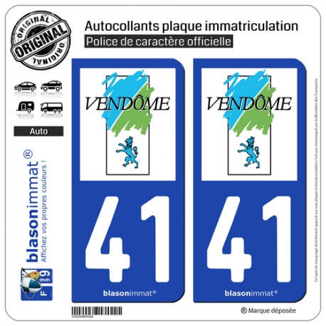 2 Autocollants plaque immatriculation Auto 41 Vendôme - Ville