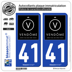 2 Autocollants plaque immatriculation Auto 41 Vendôme - Tourisme