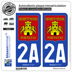 2 Autocollants plaque immatriculation Auto 2A Grosseto-Prugna - Armoiries