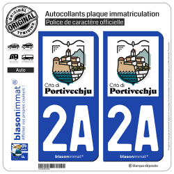 2 Autocollants plaque immatriculation Auto 2A Porto-Vecchio - Ville