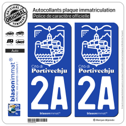 2 Autocollants plaque immatriculation Auto 2A Porto-Vecchio - Ville Blanc