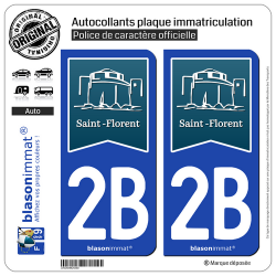 2 Autocollants plaque immatriculation Auto 2B Saint-Florent - Golfe