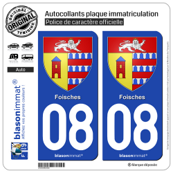 2 Autocollants plaque immatriculation Auto 08 Foisches - Armoiries