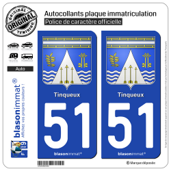 2 Autocollants plaque immatriculation Auto 51 Tinqueux - Armoiries