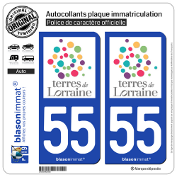 2 Autocollants plaque immatriculation Auto 55 Lorraine - Terres