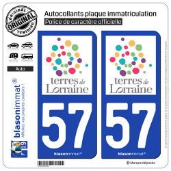 2 Autocollants plaque immatriculation Auto 57 Lorraine - Terres