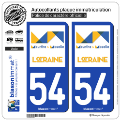 2 Autocollants plaque immatriculation Auto 54 Meurthe-et-Moselle - Tourisme