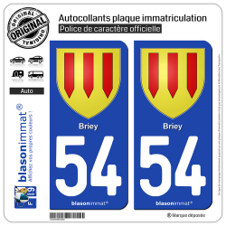 2 Autocollants plaque immatriculation Auto 54 Briey - Armoiries