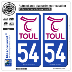 2 Autocollants plaque immatriculation Auto 54 Toul - Ville